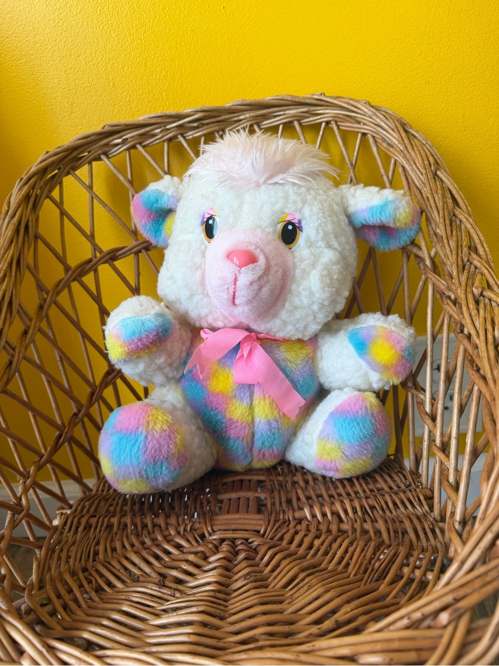 House Of Lloyd Wool Plush Lamb Pastel Colorblock Stuffed Animal Sheep Vtg Easter